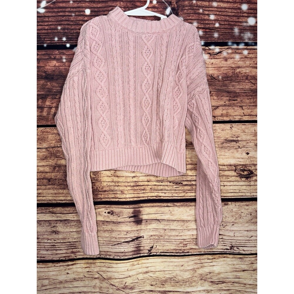 Gap x LoveShackFancy Pink Cable Knit Cropped Mock Neck Sweater Girls Size Medium